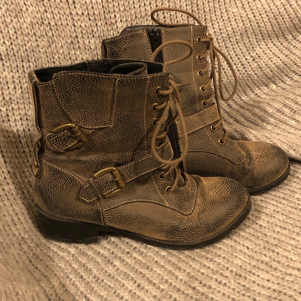 Distressed combat boots